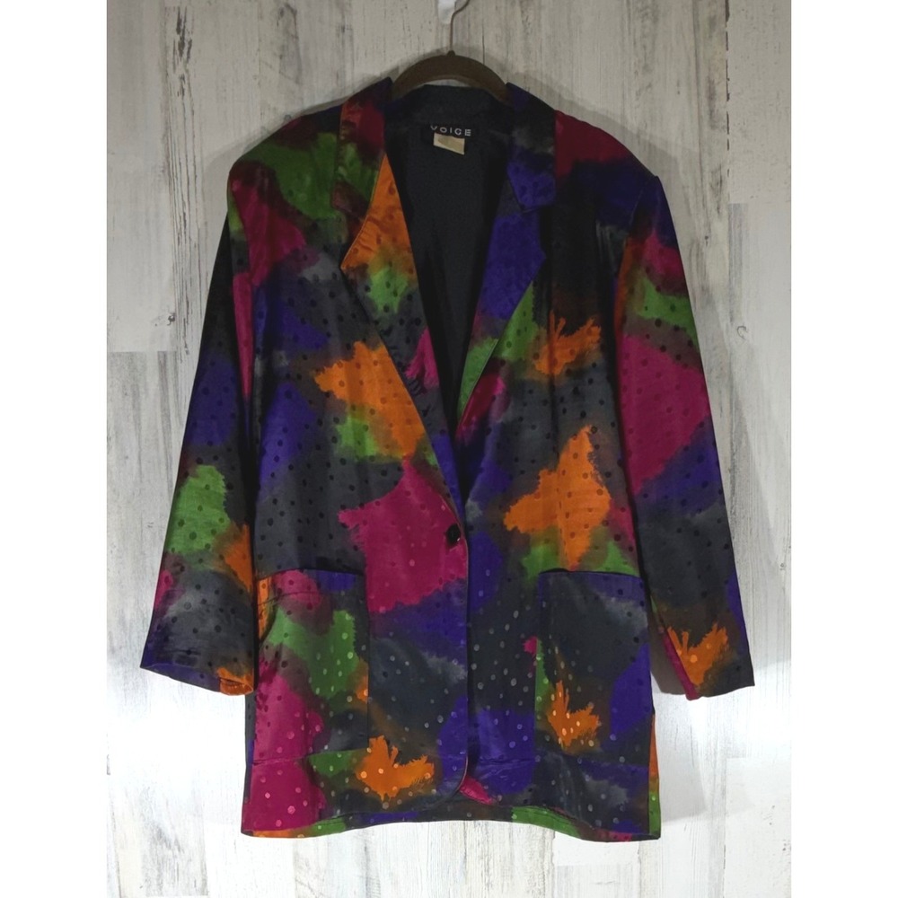 Vintage Blazer Medium Multicolor Abstract Polka Dot 80s 90s Artsy Art to wear